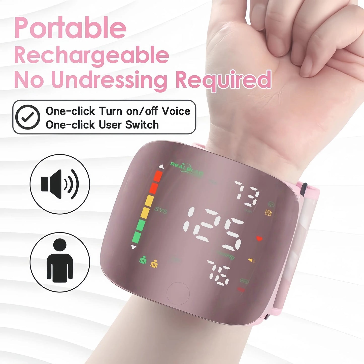 【New Upgraded】Rechargeable Wrist Blood Pressure with LED Touch Screen, Voice Broadcast & 99x2 Memory — Accurate Home BP Tracking Made Simple,Suitable 5.3 - 7.6 inches