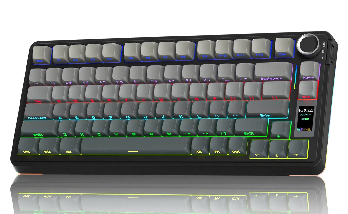 Wireless Mechanical Gaming Keyboard with Screen Knob RGB Rainbow Backlit Tri-Mode 2.4G USB-C Bluetooth5.0 Hot Swappable Gaming Keyboard for Gamers Gaming PC Accessories Creamy Keyboard for PC/Mac/Linux