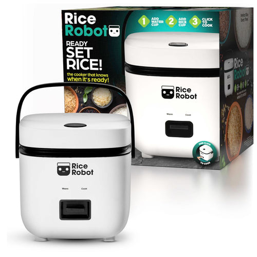 Rice Robot - All in One Cooker - Cook Anything with a single button! PFAS-free, Nonstick Ceramic Bowl, Steamer Tray, Measuring Cups, Recipe Book with 60 Recipes, & Serving Spoon