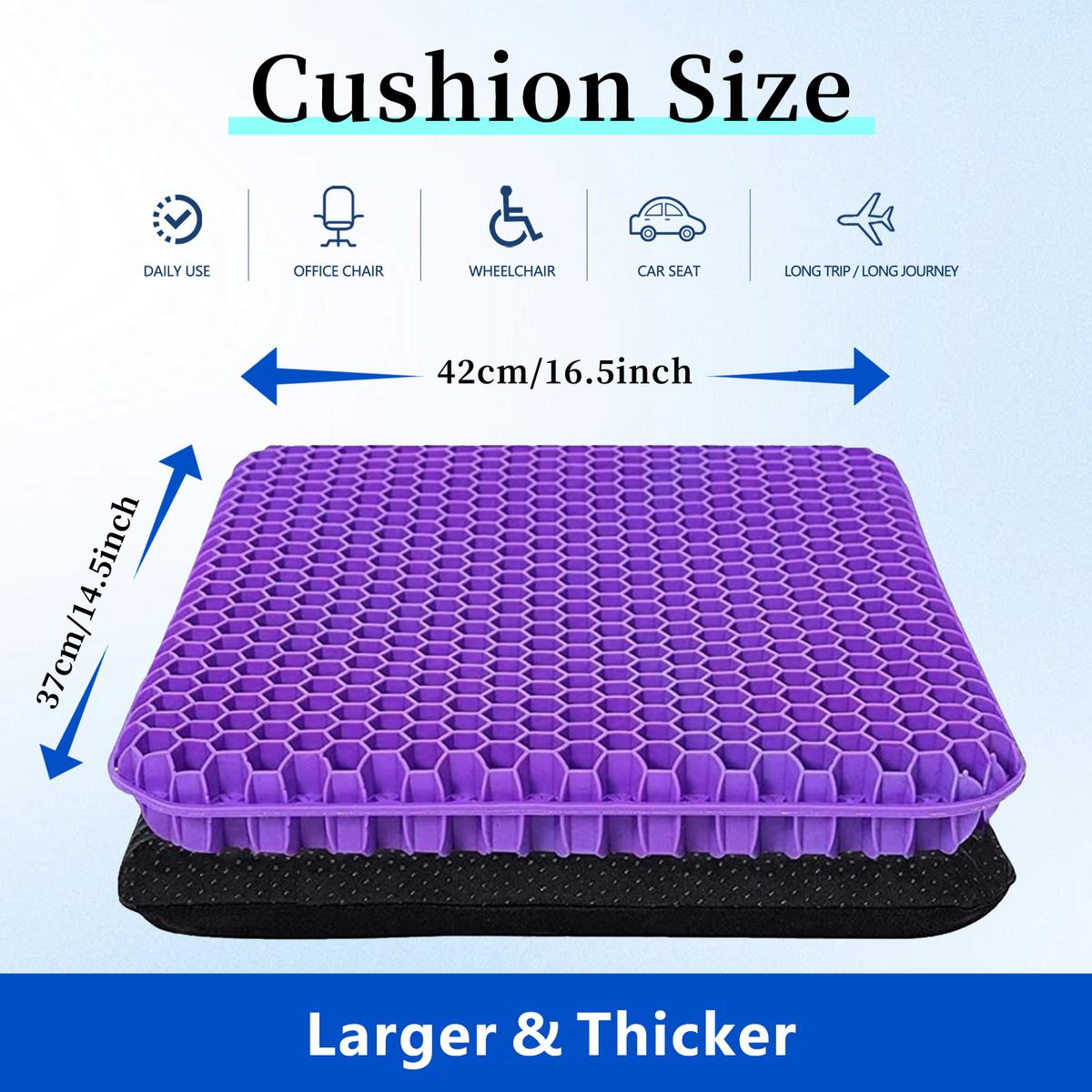 Double-Thick Gel Seat Cushion Honeycomb Breathable Non-Slip Cover 15.75x13.39x1 in Pressure Relief for Office Car Wheelchair Elastic Furniture Protector