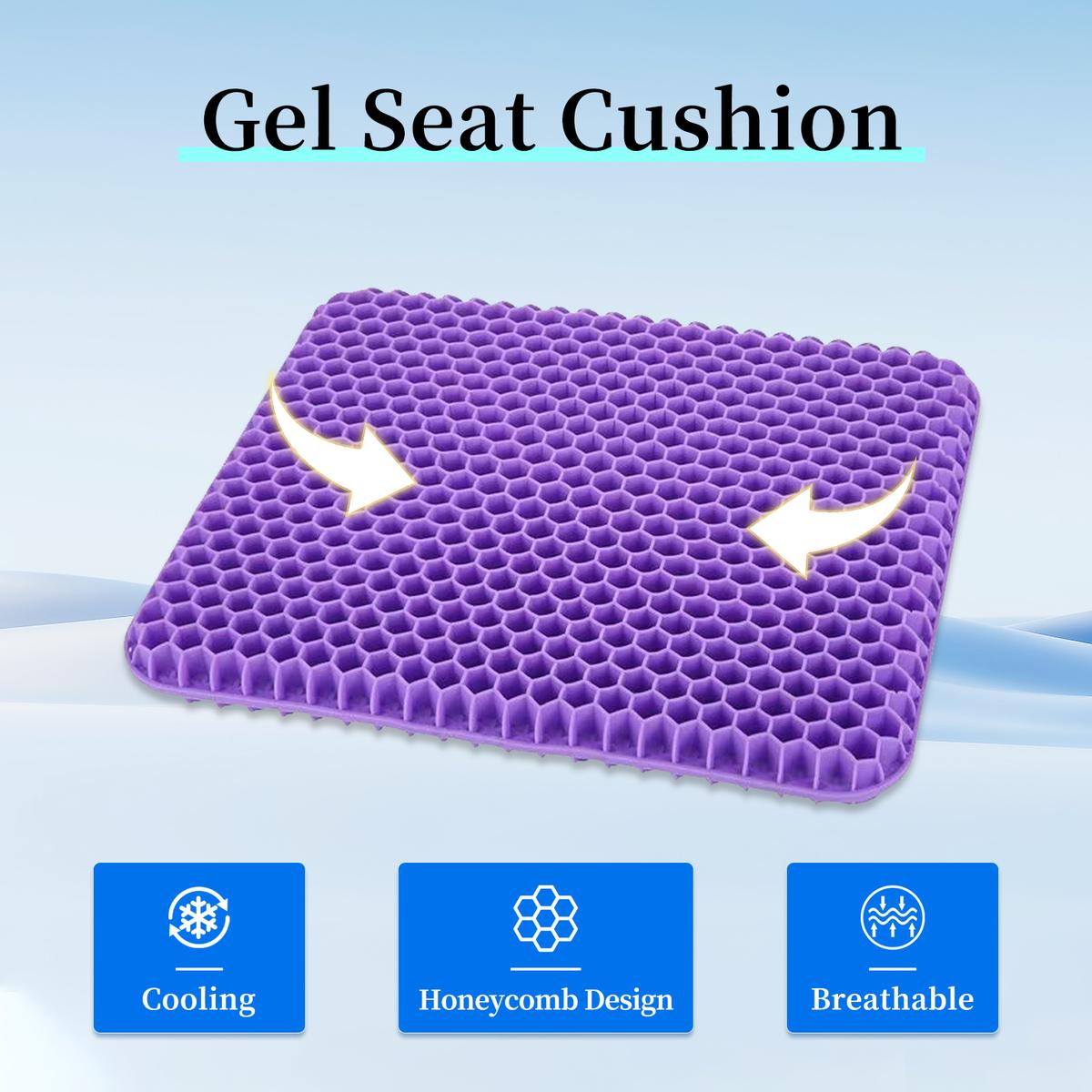 Double-Thick Gel Seat Cushion Honeycomb Breathable Non-Slip Cover 15.75x13.39x1 in Pressure Relief for Office Car Wheelchair Elastic Furniture Protector