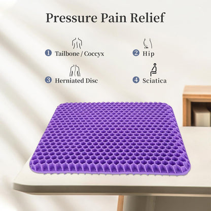 Double-Thick Gel Seat Cushion Honeycomb Breathable Non-Slip Cover 15.75x13.39x1 in Pressure Relief for Office Car Wheelchair Elastic Furniture Protector