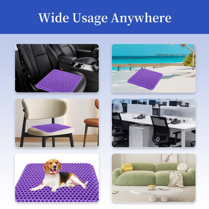 Double-Thick Gel Seat Cushion Honeycomb Breathable Non-Slip Cover 15.75x13.39x1 in Pressure Relief for Office Car Wheelchair Elastic Furniture Protector