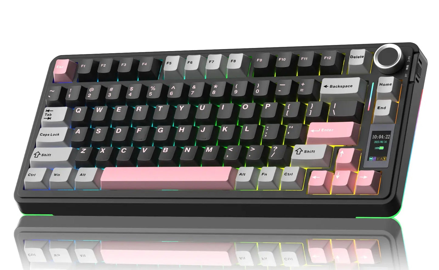 Wireless Mechanical Gaming Keyboard with Screen Knob RGB Rainbow Backlit Tri-Mode 2.4G USB-C Bluetooth5.0 Hot Swappable Gaming Keyboard for Gamers Gaming PC Accessories Creamy Keyboard for PC/Mac/Linux