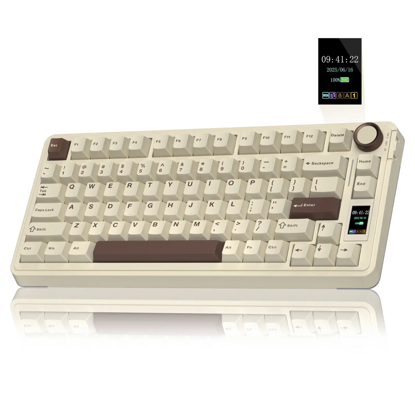 Wireless Mechanical Gaming Keyboard with Screen Knob RGB Rainbow Backlit Tri-Mode 2.4G USB-C Bluetooth5.0 Hot Swappable Gaming Keyboard for Gamers Gaming PC Accessories Creamy Keyboard for PC/Mac/Linux