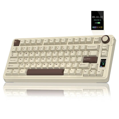 Wireless Mechanical Gaming Keyboard with Screen Knob RGB Rainbow Backlit Tri-Mode 2.4G USB-C Bluetooth5.0 Hot Swappable Gaming Keyboard for Gamers Gaming PC Accessories Creamy Keyboard for PC/Mac/Linux