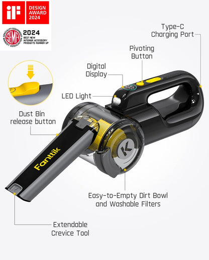 Cordless Car Vacuum, 17000Pa Handheld Vacuum Suction Power, Smart LED Display, Portable for Car Home Pet (Deluxe with Flexible Hose&Pet Brush)