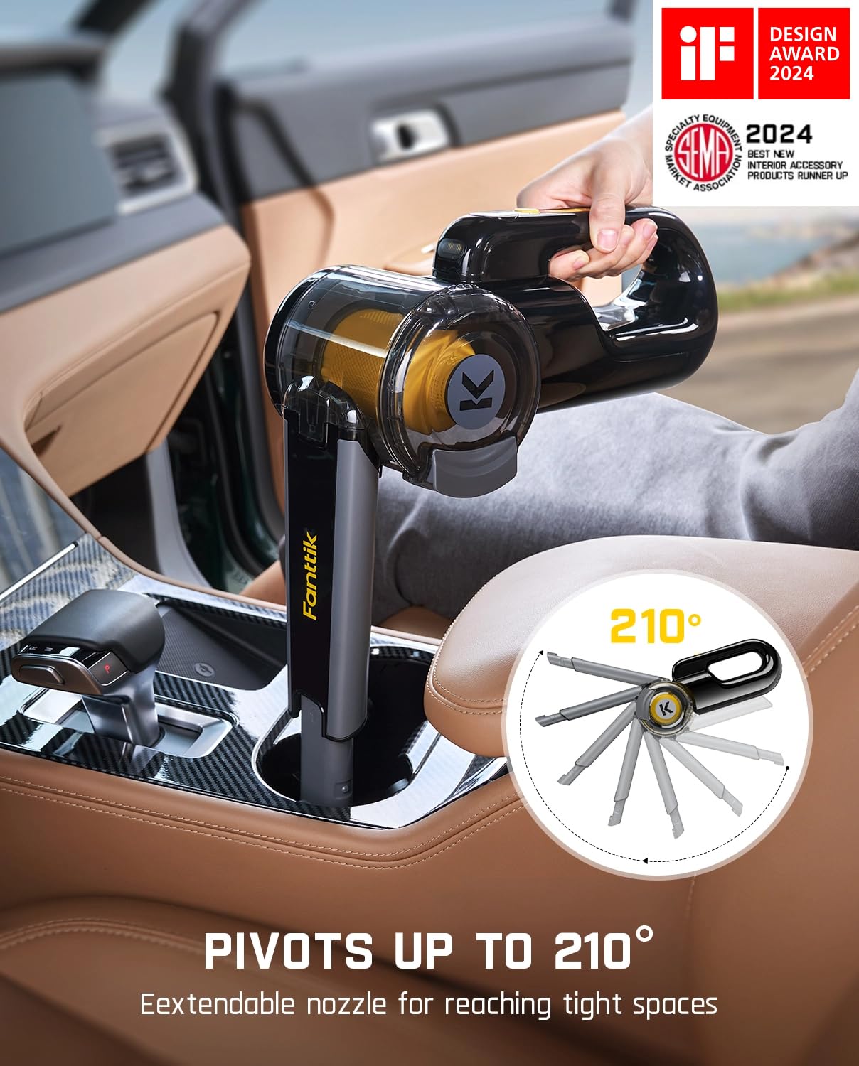 Cordless Car Vacuum, 17000Pa Handheld Vacuum Suction Power, Smart LED Display, Portable for Car Home Pet (Deluxe with Flexible Hose&Pet Brush)