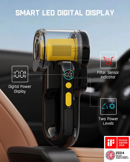 Cordless Car Vacuum, 17000Pa Handheld Vacuum Suction Power, Smart LED Display, Portable for Car Home Pet (Deluxe with Flexible Hose&Pet Brush)