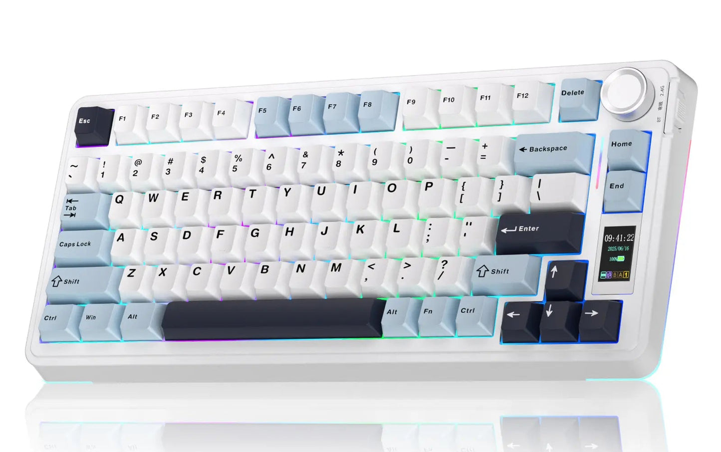 Wireless Mechanical Gaming Keyboard with Screen Knob RGB Rainbow Backlit Tri-Mode 2.4G USB-C Bluetooth5.0 Hot Swappable Gaming Keyboard for Gamers Gaming PC Accessories Creamy Keyboard for PC/Mac/Linux