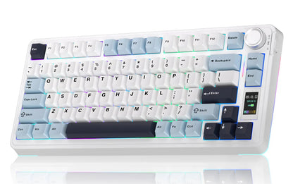 Wireless Mechanical Gaming Keyboard with Screen Knob RGB Rainbow Backlit Tri-Mode 2.4G USB-C Bluetooth5.0 Hot Swappable Gaming Keyboard for Gamers Gaming PC Accessories Creamy Keyboard for PC/Mac/Linux