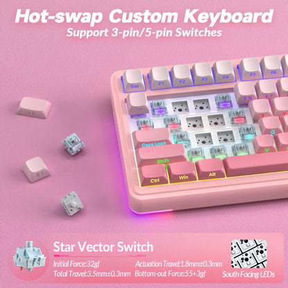 Wireless Mechanical Gaming Keyboard with Screen Knob RGB Rainbow Backlit Tri-Mode 2.4G USB-C Bluetooth5.0 Hot Swappable Gaming Keyboard for Gamers Gaming PC Accessories Creamy Keyboard for PC/Mac/Linux